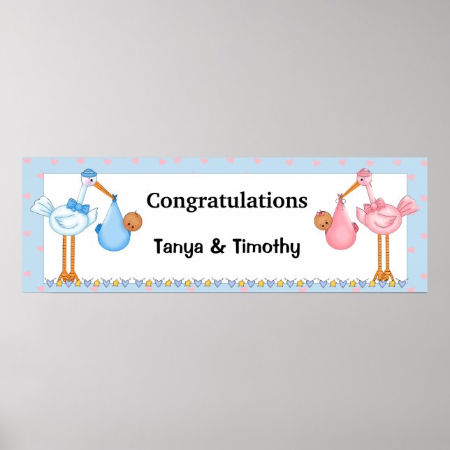 African American Twins Baby Shower Banner Poster (Front)