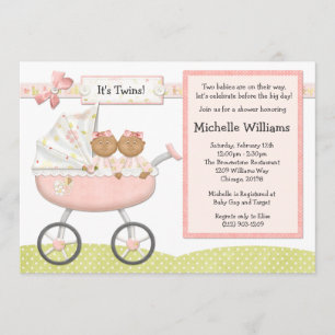 African American Twins Baby Shower Invitation