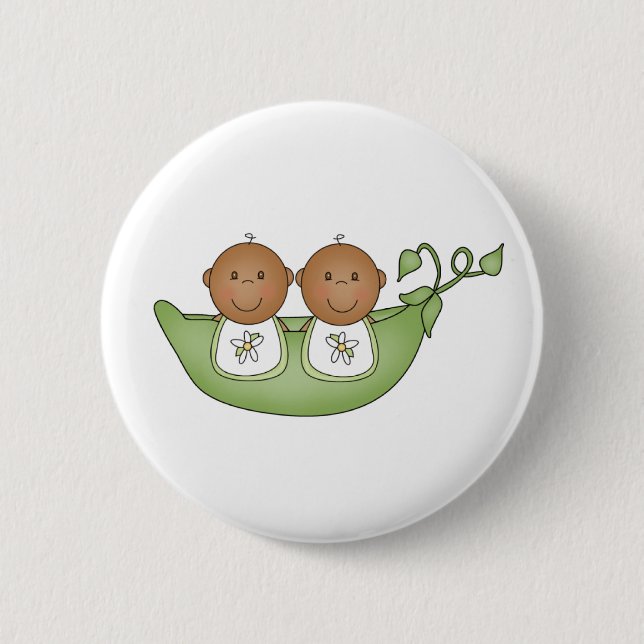 African American Twins in Pea Pod 2 Inch Round Button (Front)