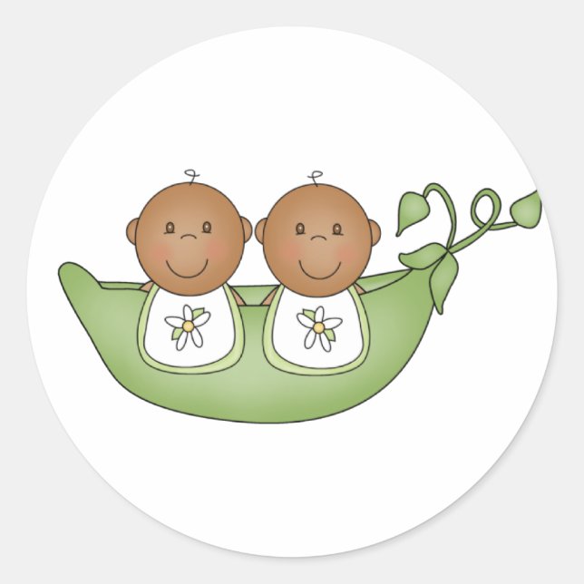 African American Twins in Pea Pod Classic Round Sticker (Front)