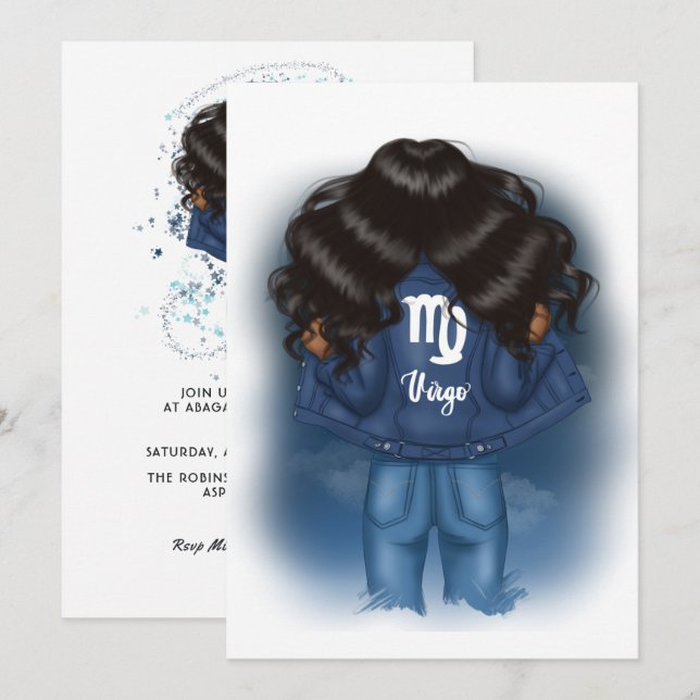 African American Virgo Sign Birthday Party Invitation (Front/Back)