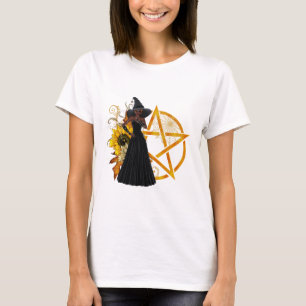 African American Witch with Golden Pentagram T-Shi T-Shirt