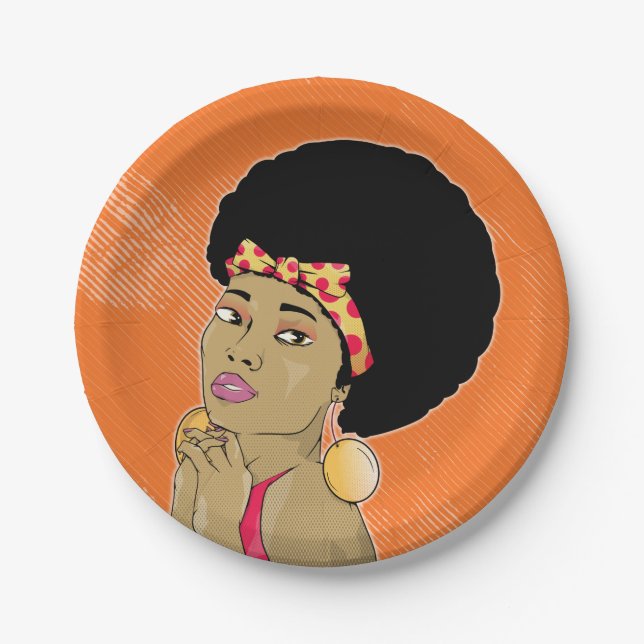 African American Woman 70's Disco Paper Plate (Front)