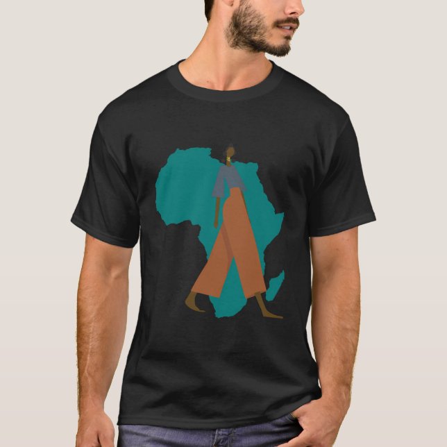 African American Woman African Map T-Shirt (Front)