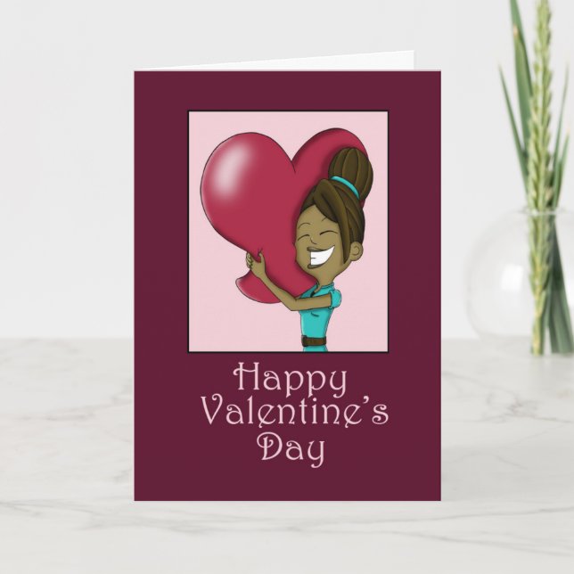 African American Woman and Heart Valentine's Day Holiday Card (Front)