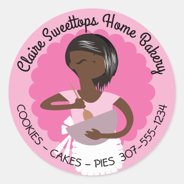 African American woman bakery from the kitchen of Classic Round Sticker (Front)