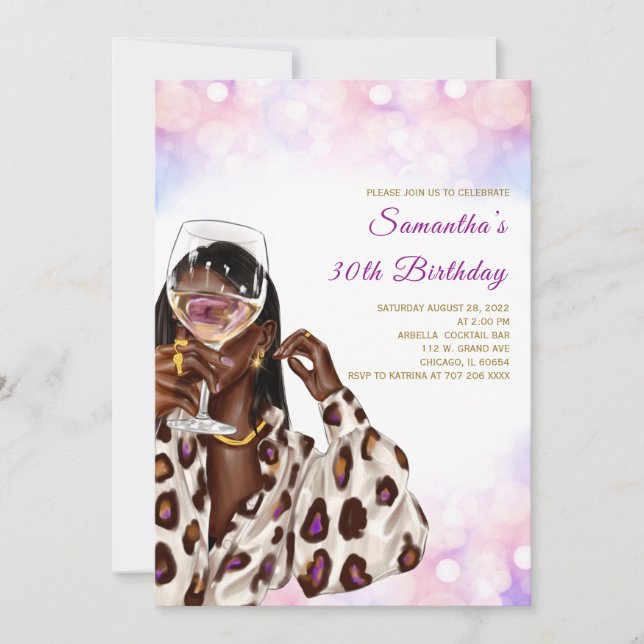 African American Woman Birthday Invitations (Front)