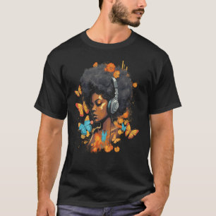 African American Woman Black Girl Headphones Butte T-Shirt