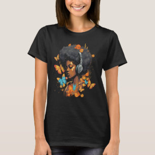African American Woman Black Girl Headphones Butte T-Shirt