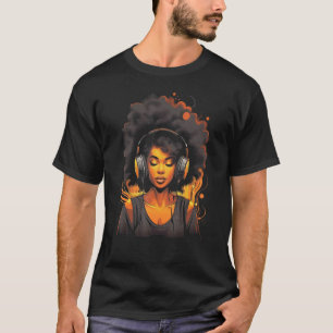 African American Woman Black Girl With Headphones  T-Shirt