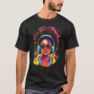 African American Woman Black Girl With Headphones  T-Shirt