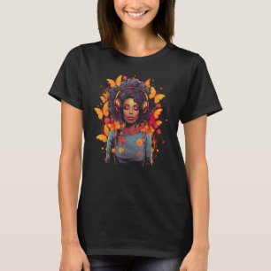 African American Woman Black Girl With Headphones  T-Shirt