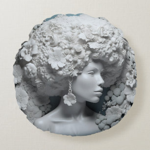 African American Woman Black Queen Melanin Poppin Round Pillow