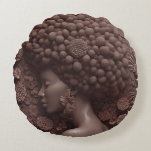 African American Woman Black Queen Melanin Poppin Round Pillow