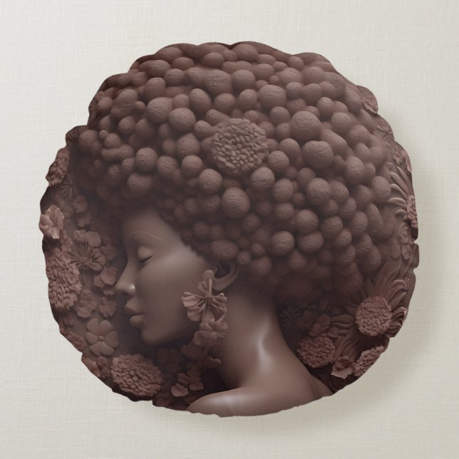 African American Woman Black Queen Melanin Poppin  Round Pillow (Front)
