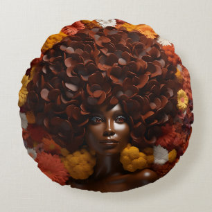 African American Woman Black Queen Melanin Poppin  Round Pillow