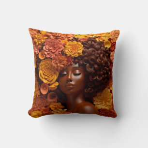 African American Woman Black Queen Melanin Poppin  Throw Pillow