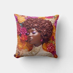 African American Woman Black Queen Melanin Poppin  Throw Pillow