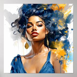 African American Woman Blue and Yellow Painting  Poster
