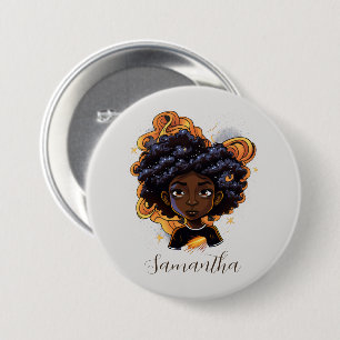 African American Woman - Brown Swirls 3 Inch Round Button