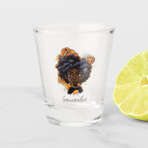 African American Woman - Brown Swirls Shot Glass