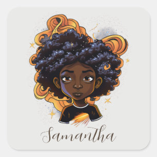 African American Woman - Brown Swirls Square Sticker