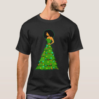 African American Woman Christmas Tree Xmas Decor  T-Shirt