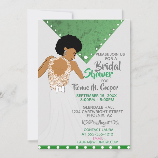 African American Woman Emerald Bridal Shower  Invitation (Front)
