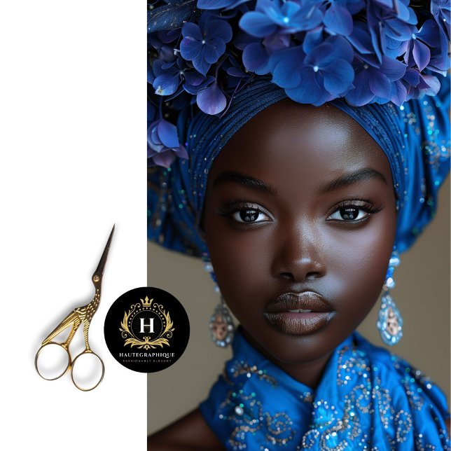 African American Woman in Blue Floral Decoupage  Tissue Paper (Creator Uploaded)
