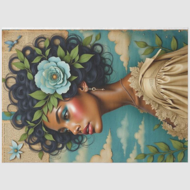 African American Woman Mixed Media Decoupage Tissue Paper (Front)