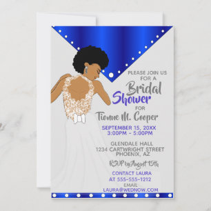 African American Woman Royal Blue Bridal Shower Invitation
