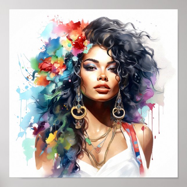 African American Woman Watercolor Painting  Poster (Front)