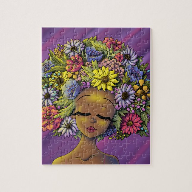 African American Woman with a Flowery Afro Jigsaw Puzzle (Vertical)