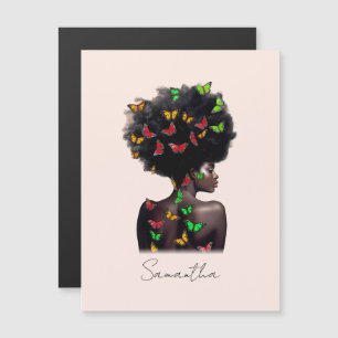 African American Woman with Butterfly-Filled Afro