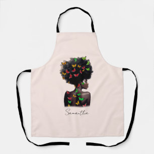 African American Woman with Butterfly-Filled Afro  Apron