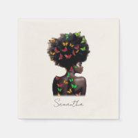 African American Woman with Butterfly-Filled Afro