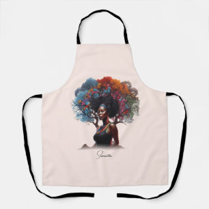 African-American Woman with Colourful Tree-Adorned Apron
