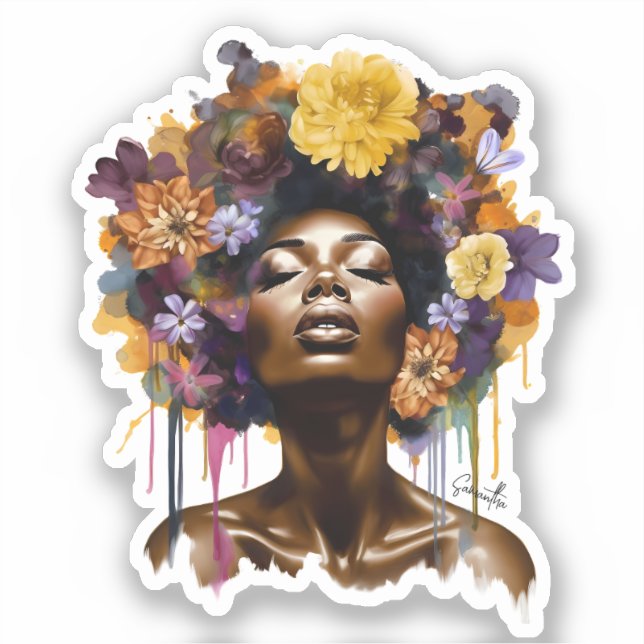 African-American Woman with Floral Afro Hair (3) (Front)