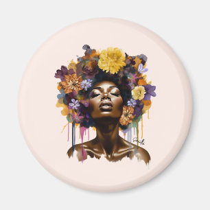 African-American Woman with Floral Afro Hair (3) Magnet