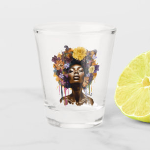 African-American Woman with Floral Afro Hair (3) Shot Glass