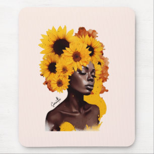 African-American Woman with Sunflower Afro Hair Mouse Pad