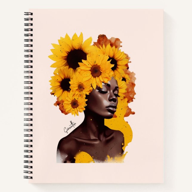 African-American Woman with Sunflower Afro Hair Notebook (Front)