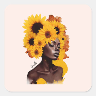 African-American Woman with Sunflower Afro Hair Square Sticker