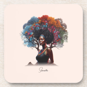African-American Woman with Tree-Adorned Hair Coaster