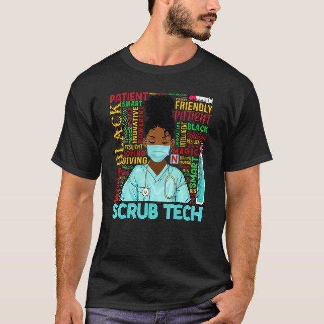 African American Women Black Scrub Tech Black Hist T-Shirt (Front)