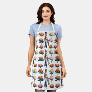 African American Women with Lotus Flowers Apron