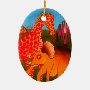 African Animal Art Print Ceramic Ornament