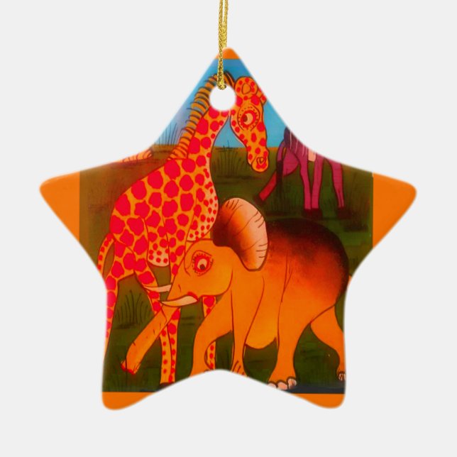 African Animal Art Print Ceramic Ornament (Front)