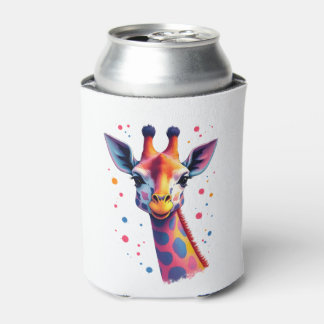 African animal art The colorful giraffe for funny  Can Cooler