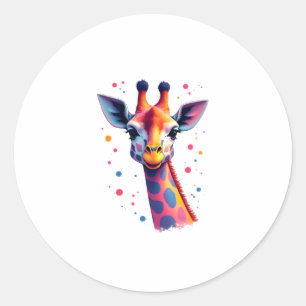African animal art The colorful giraffe for funny  Classic Round Sticker